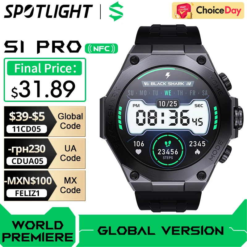 

[World Premiere] Global Version Black Shark S1 Pro Smart watch 1.43'' AMOLED Wireless Charging 15 Days Battery Life NFC Chat GPT