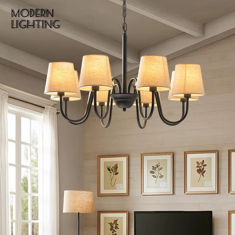 Modern Vintage American Wrought Iron Led Chandelier Polished Gold/Black Kitchen Island Lighting for Restaurant Bar Living Room