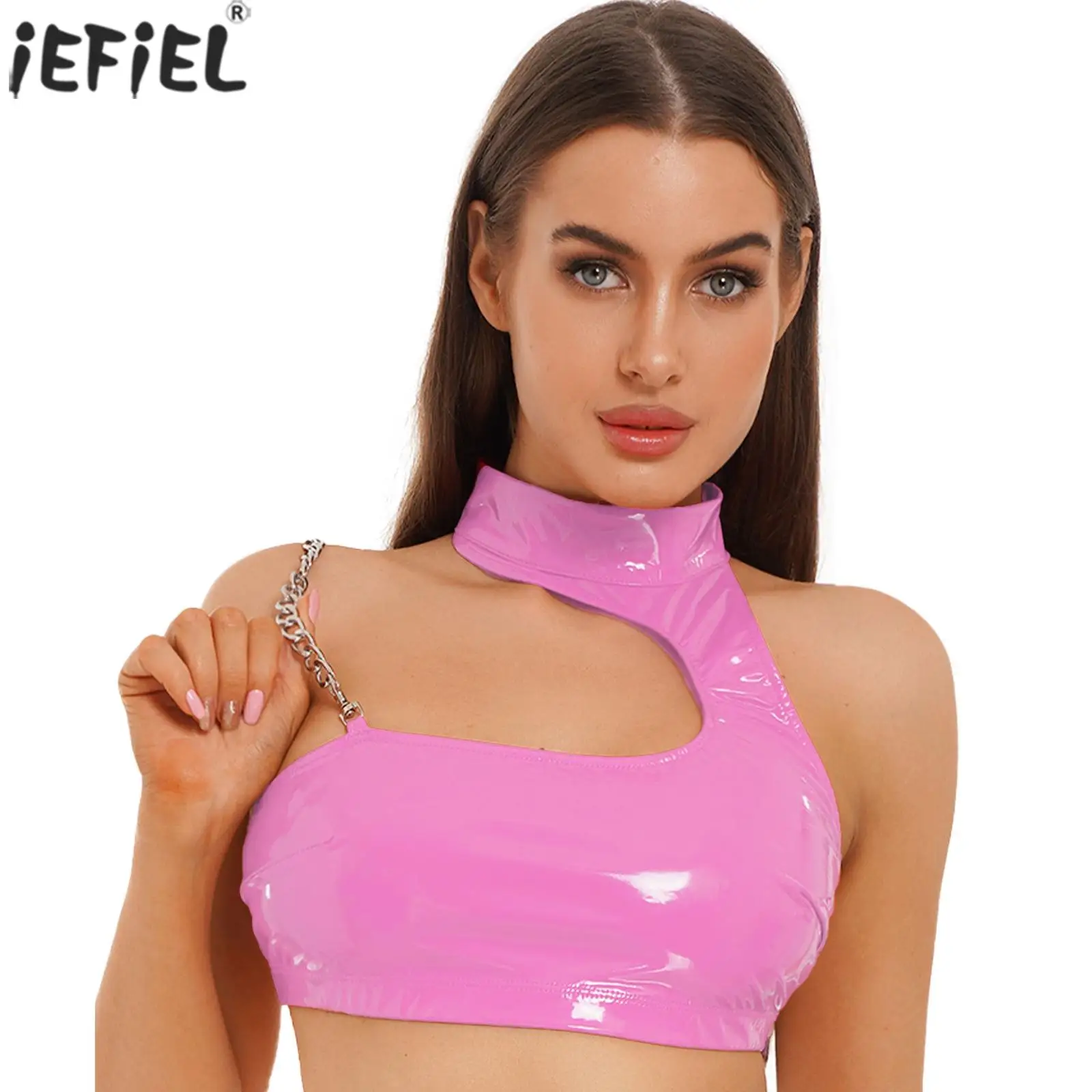 

Экзотические майки, женский модный летний укороченный топ с лямкой на шее, однотонные мокрые майки из лакированной кожи с открытой спиной, женский жилет