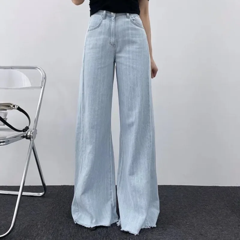 Light Blue Baggy Jeans for Women Streetwear High Waisted Wide Leg Pants Denim Korean Fashion Chic Loose Style Jean Mom