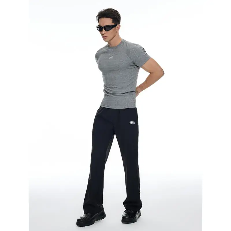 DROZENO Slim-fit High Elastic T-shirt Short-sleeved Breathable round Neck Running Fitness Wear Trendy