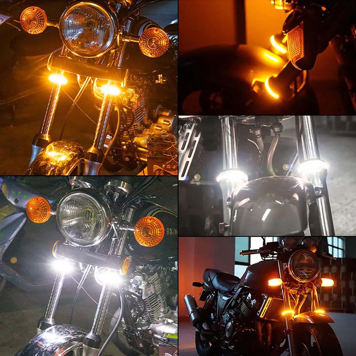 2 Pcs 12V LED Motorcycle Turn Signal Light & DRL Ring Fork Strip Lamp Flashing Blinker Amber White Moto Flasher Auto Accessories