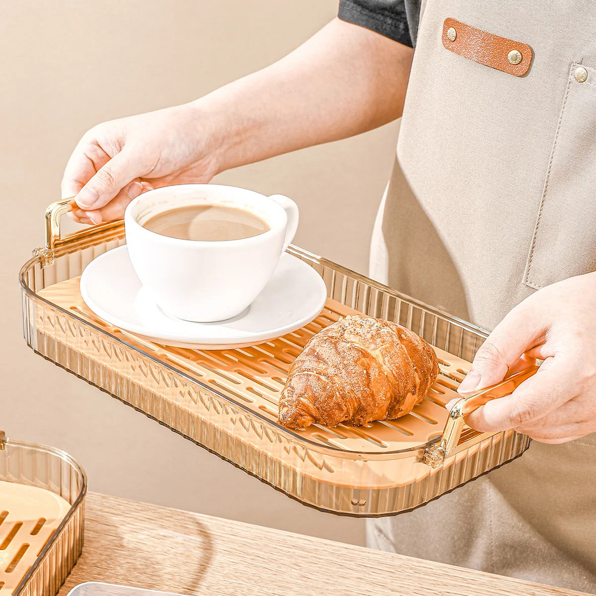 WORTHBUY vassoio da tè rettangolare con drenaggio vassoio portaoggetti multifunzionale in plastica per tazza da tè piatti da cucina per la casa