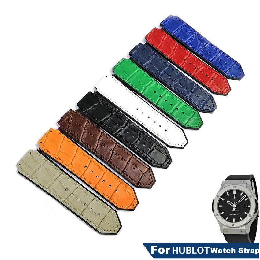 

Genuine leather Watch Strap For HUBLOT Big Bang Series Bottom silicone Watch Bracelet 25mm-19mm Men's Accessories