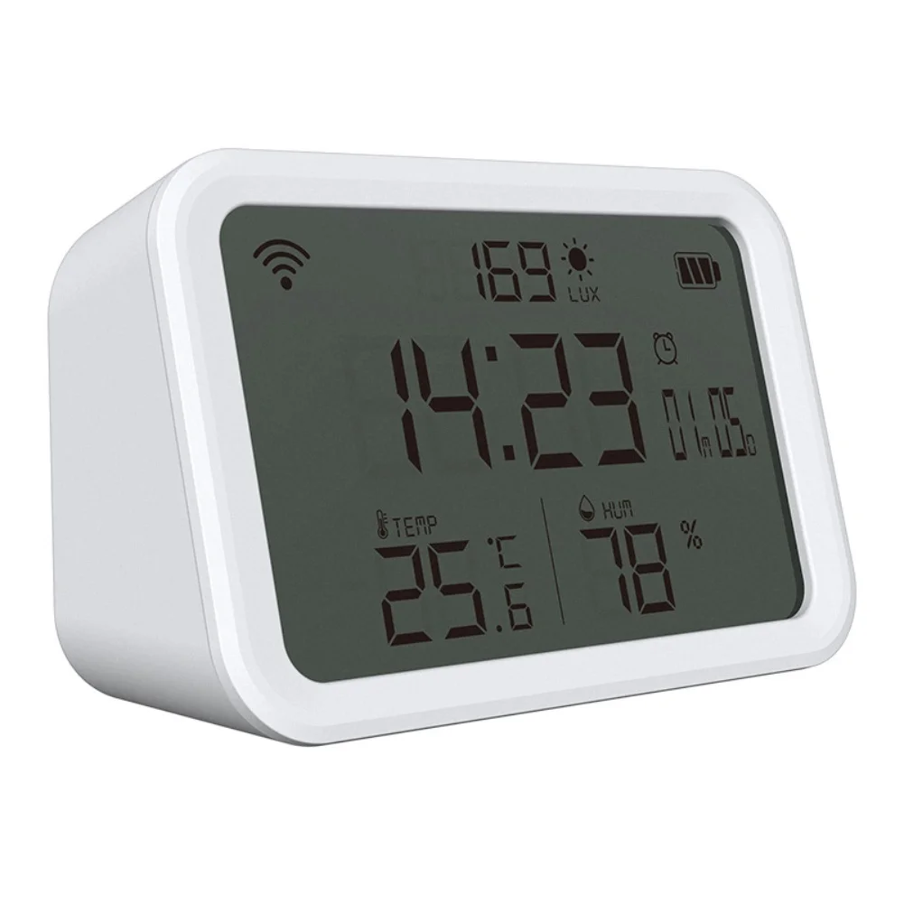 

For Tuya Compatible WiFi Thermometer Hygrometer Temperature Humidity Light Sensor with LCD Screen and App Integration