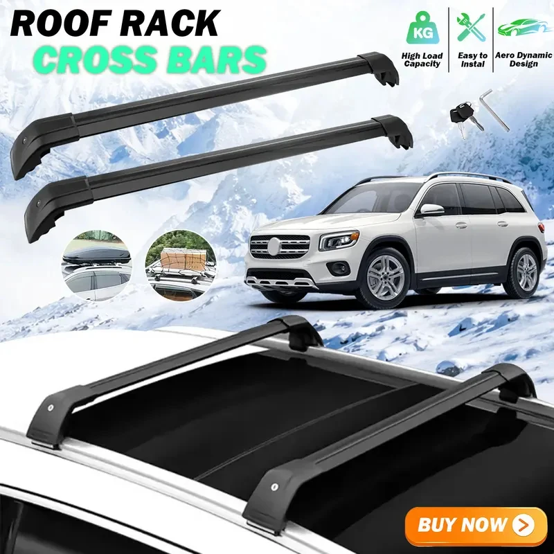 Black Heavy Duty Aluminum Roof Rack Bars SUV 2020-2025 Lockable Luggage Rails Easy Installation Exterior Acces