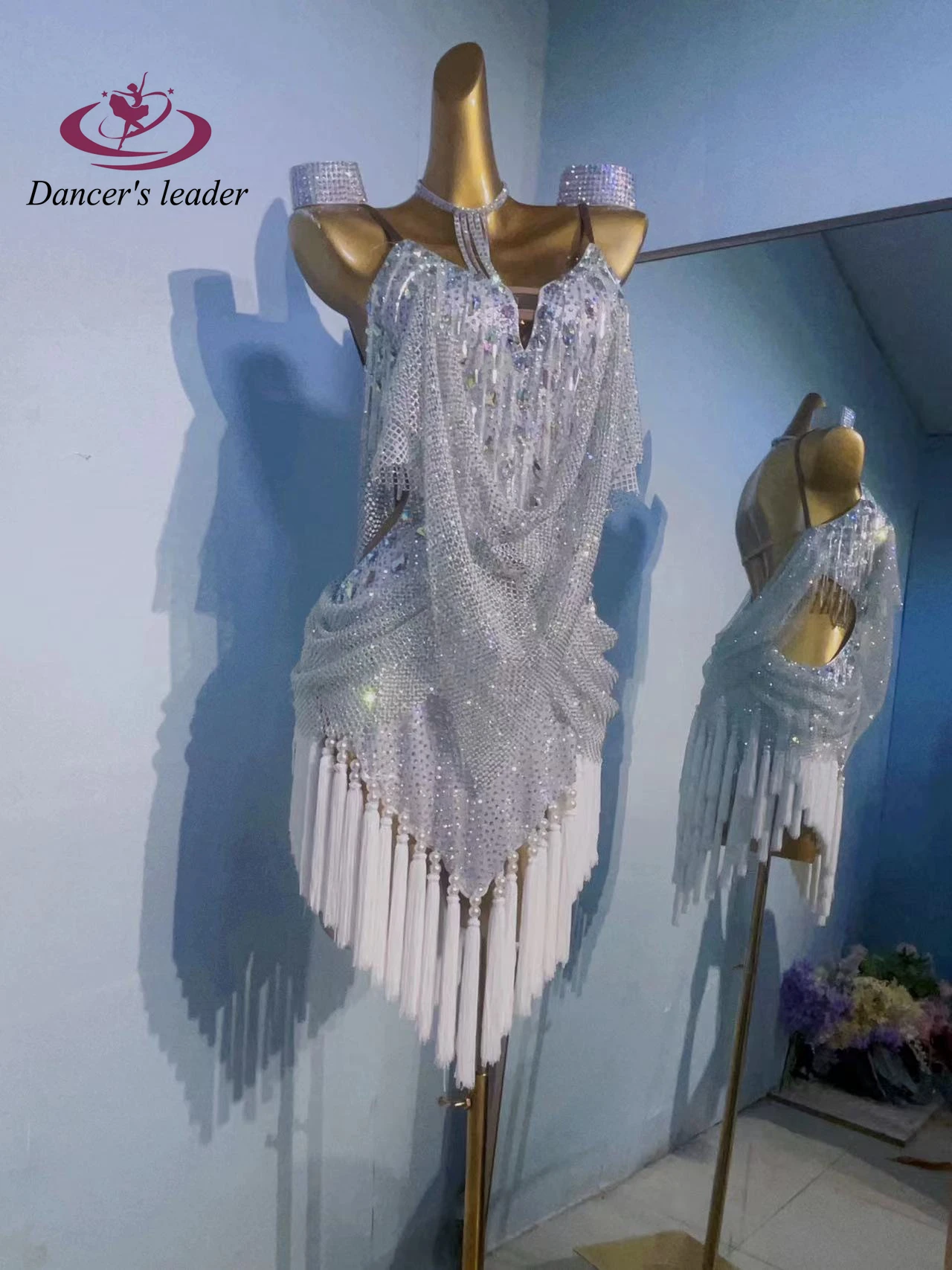 

Latin Dance Dress, High-end Custom Diamond Mesh Cape, Samba Rhinestone Evening Gown, Standard Stage Professional Attire