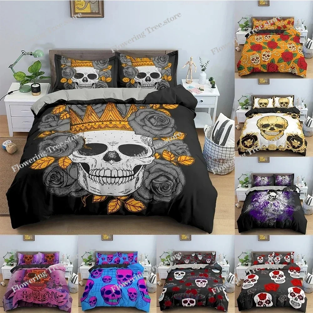 

3D Skull Print Bedding Set Skeleton Duvet Cover Comforter Covers For Bedroom Twin King Size Quilt Cover With Pillowcase