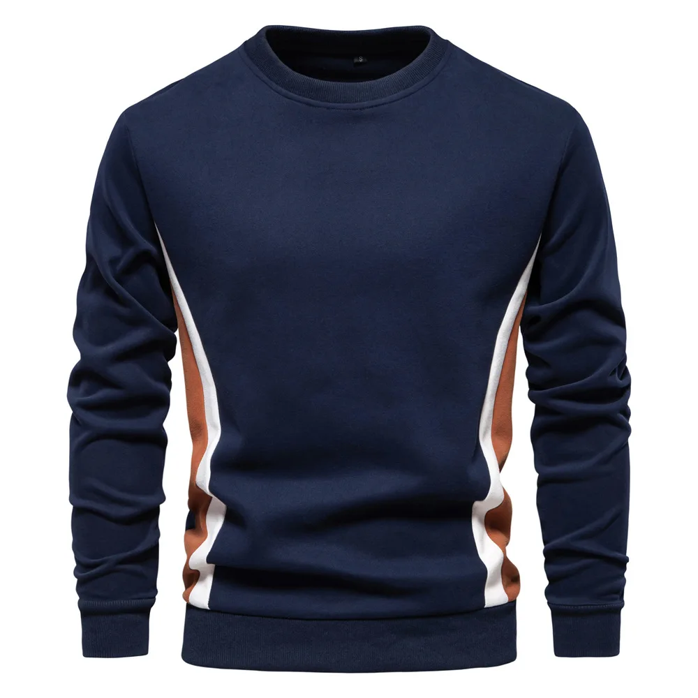 

2024 autumn new men's long sleeved patchwork hoodie for foreign trade men's casual slim fit round neck sports pullover