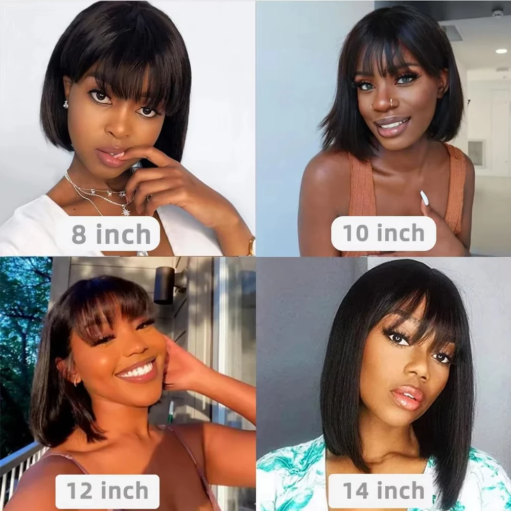 Rosslyn Bob Wig Human Hair Straight Wigs Full Machine Wig Black Wig 1b Bleached Knoted Short Human Hair Wigs Brazilian Original image 6
