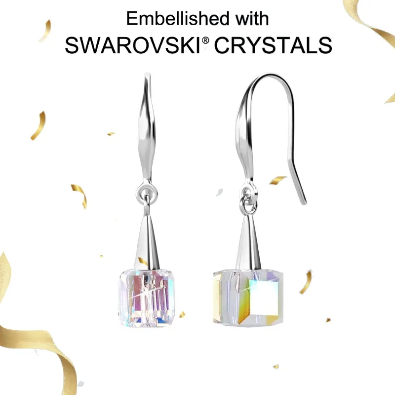 Daisini 925 Sterling Silver Trend Square Dangle Earrings with Swarovski Crystals Women's Aurora Sugar Crystal Earring Jewelry