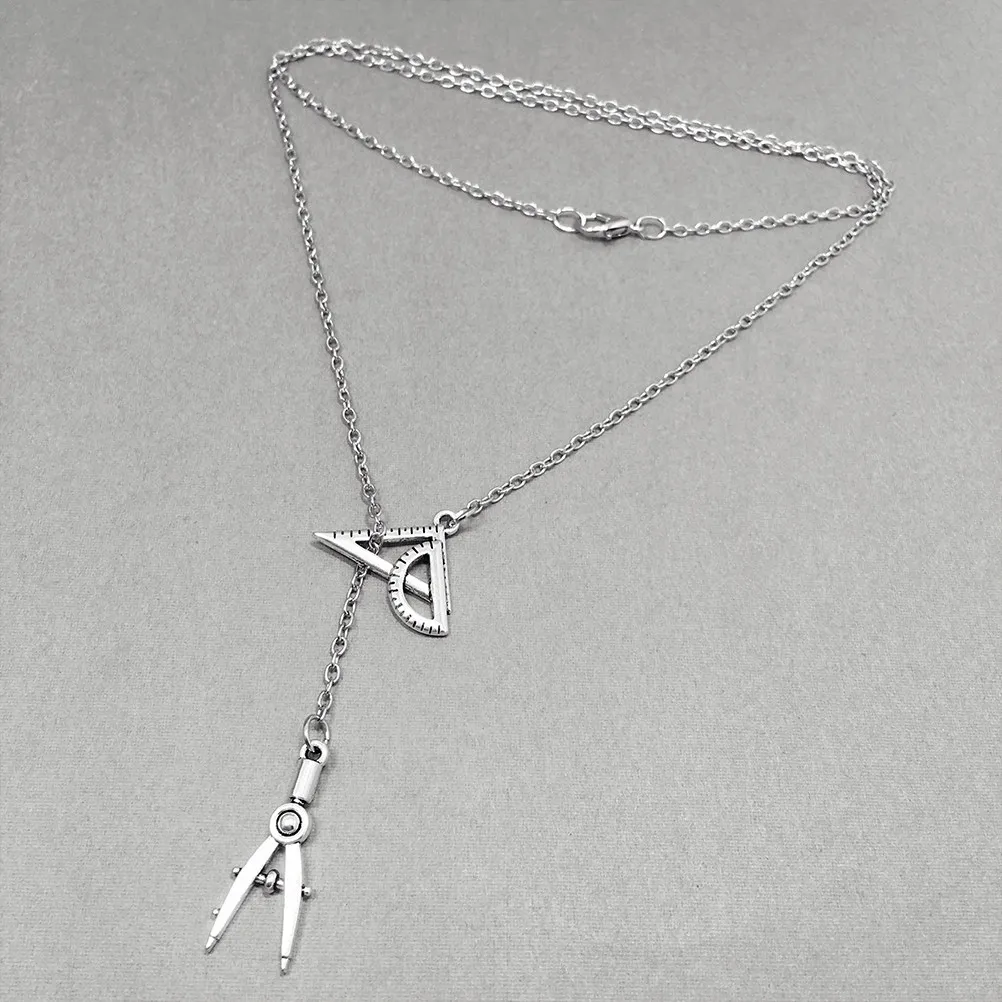 2Pcs Creative Engineer Necklace Alloy Compasses Ruler Pendant Student Gift Jewelry Decoration Creative Necklace