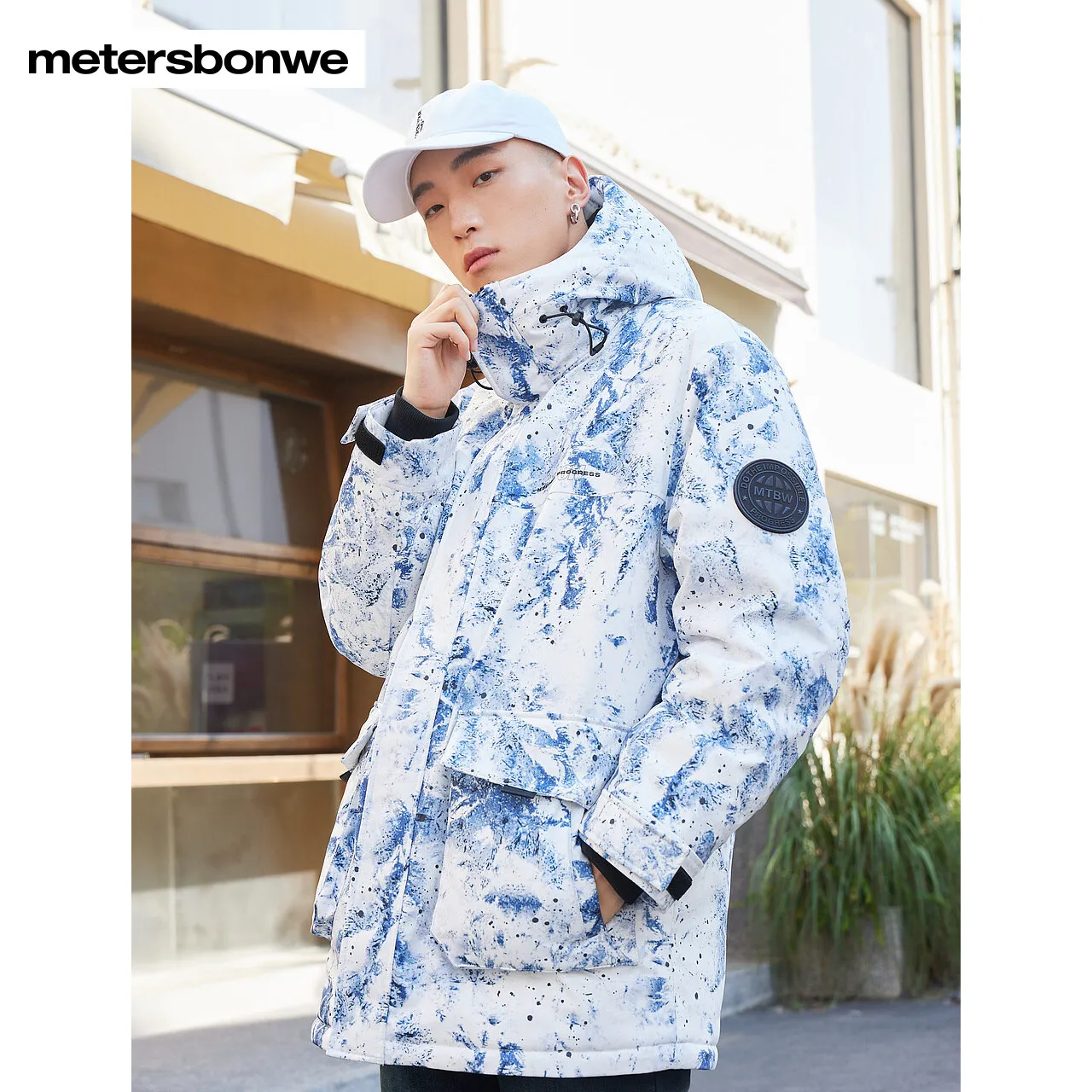 Metersbonwe-Men's Down Jacket loose Hooded Duck Down Print Cargo Jacket Fashion Trend Casual Warm Wear Winter