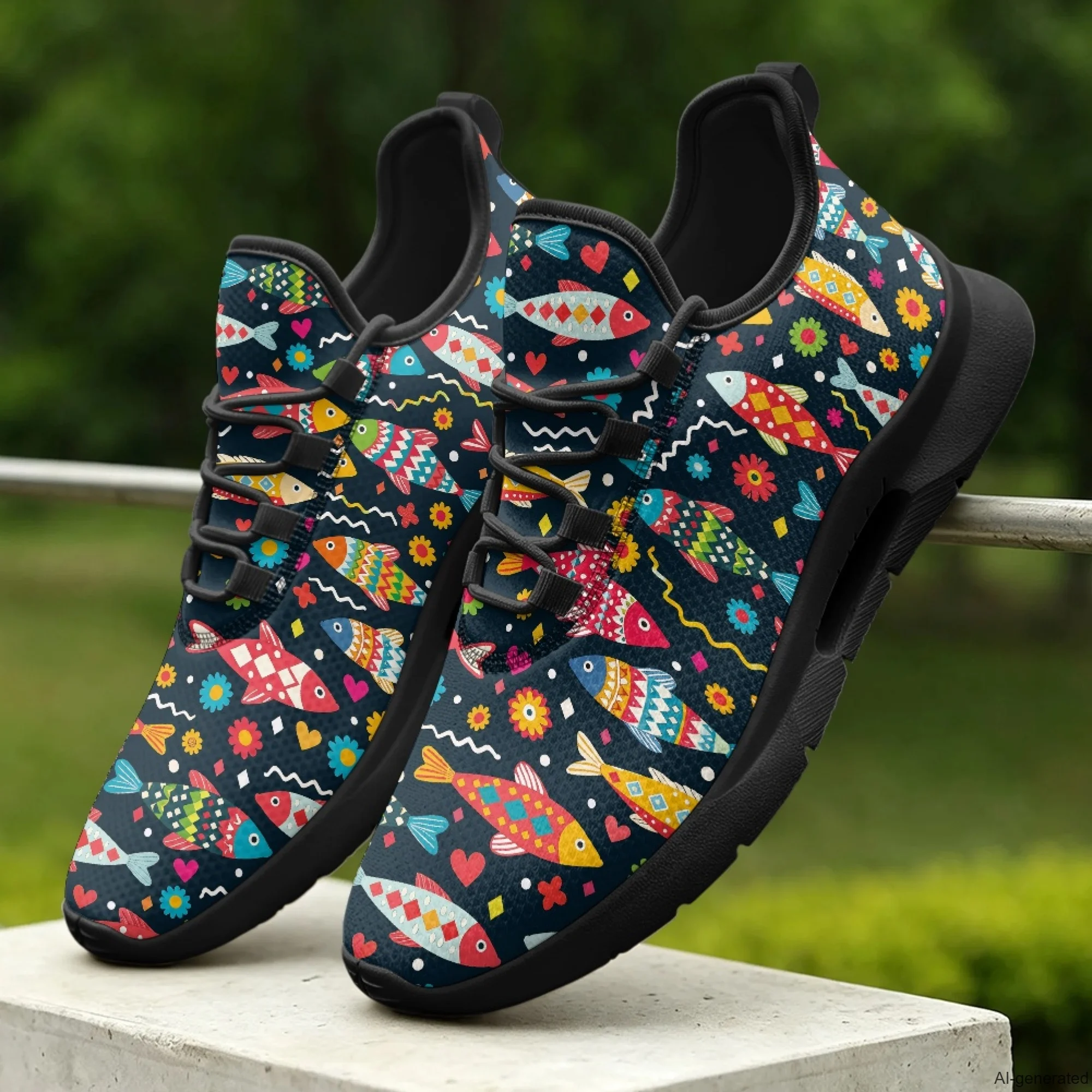 XIXIRIMIDO Male Shoes Sneakers Lace-up Casual Shoes Sport Shoes Women Male Nurse Shoes Black Nurse Sneakers Fish Print 35-48