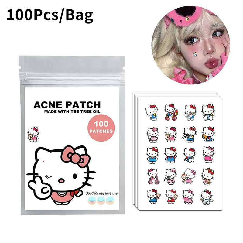 100pcs Sanrio HelloKitty Shaped Acne Sticker Cartoon Acne Patches Invisible Acne Cover Removal Pimple Patch Skin Care