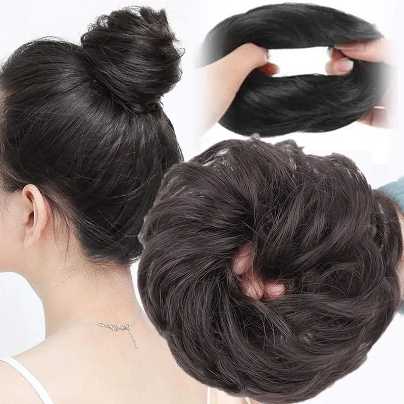 Invisible Ladies Elastic Straight Synthetic Hairpieces Scrunchie Wrap for Hair Bun Hairpins Wrap Donut Chignon Accessories