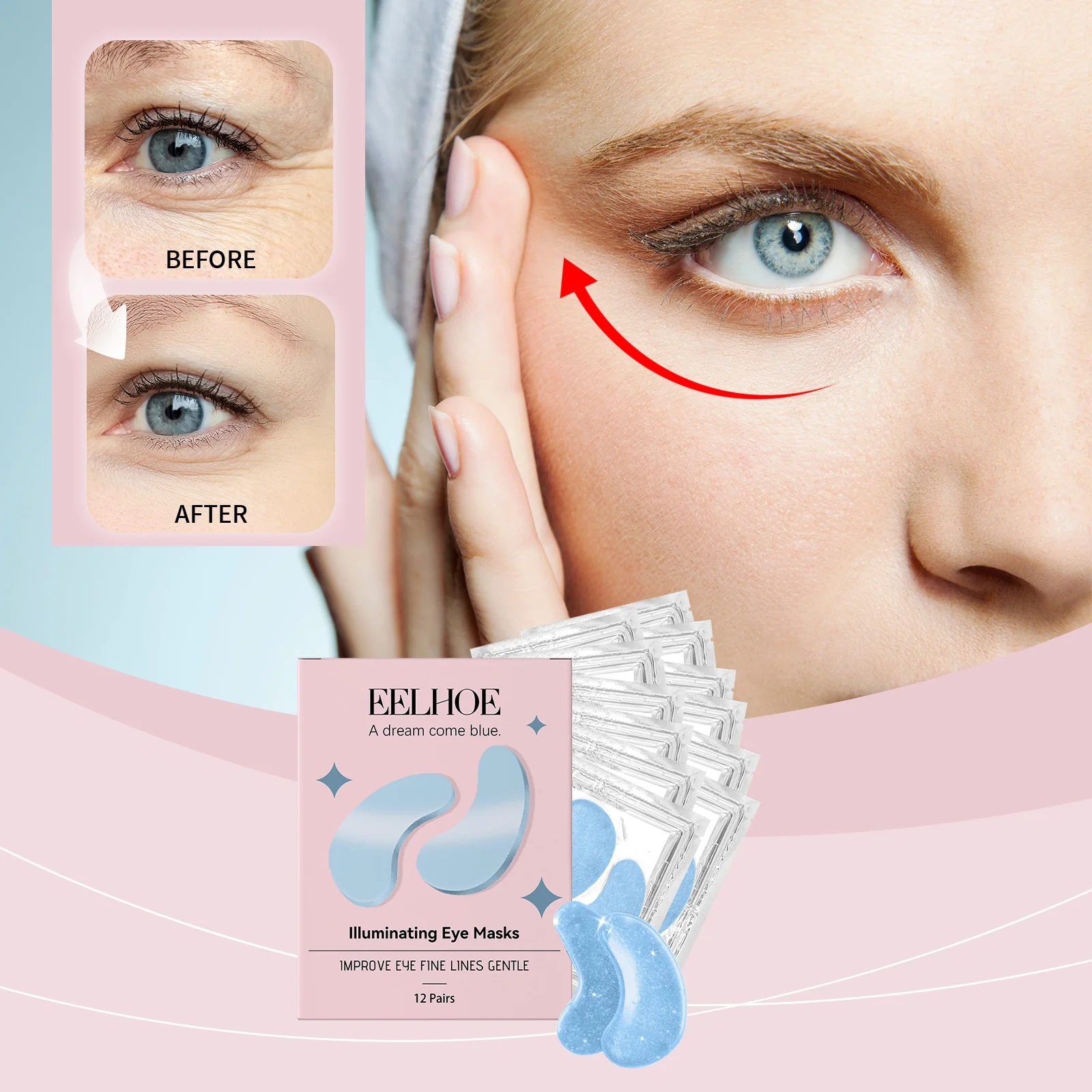 

Firming and anti-wrinkle eye mask Removes dark circles eliminates puffiness fades fine lines moisturizes improves skin tone