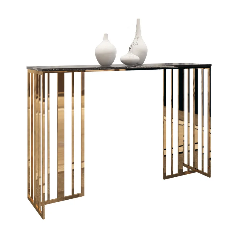 

Simple and modern hotel lobby entry end view table Nordic light luxury entrance table Stainless steel marble entrance table