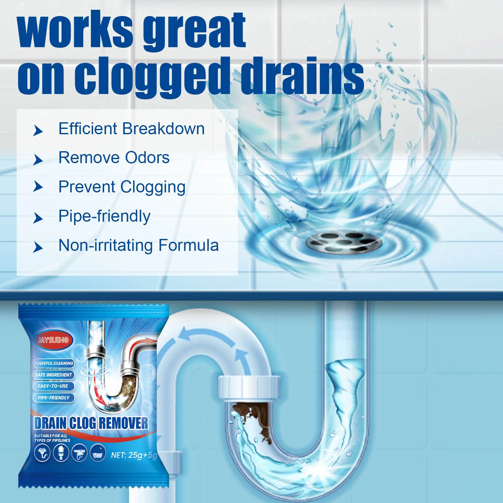 Drain Cleaner Powerful Pipe Dredging Agent Deodorization Water Pipe Sewer Sink Toilet Cleaning Powder Household Cleaning Product