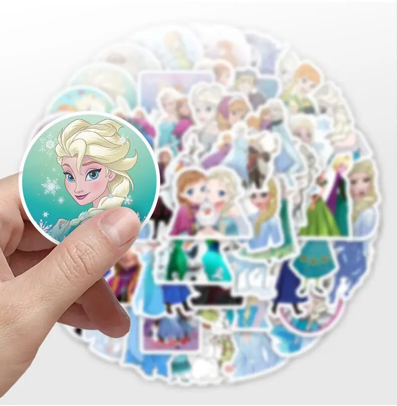 10/50PCS Disney Cartoon Frozen Elsa Stickers Princess Anna Cute Decals DIY Guitar Scrapbook Luggage Graffiti Kids Sticker Toys