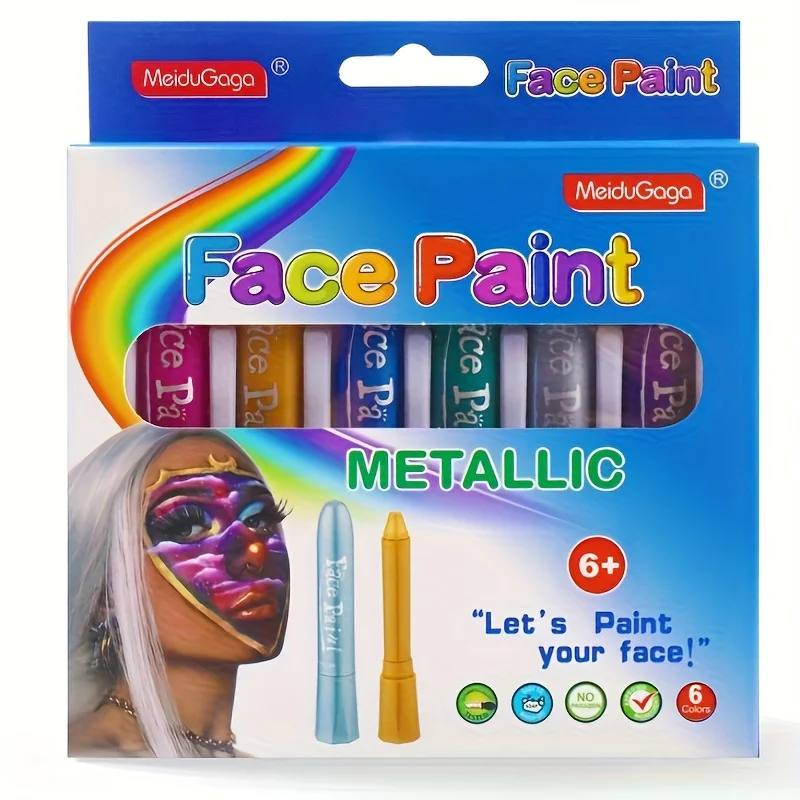 6-color metallic face painting, human body painting, festival events, face painting, crayons, easy to carry and clean