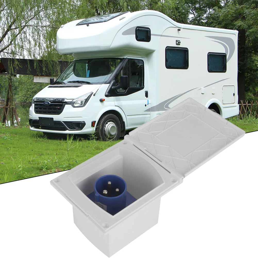 

Mains 230V 16A Flush Hook Up Socket White Caravan Motorhome Camper RV External Plug Socket Car Electronics Accessories