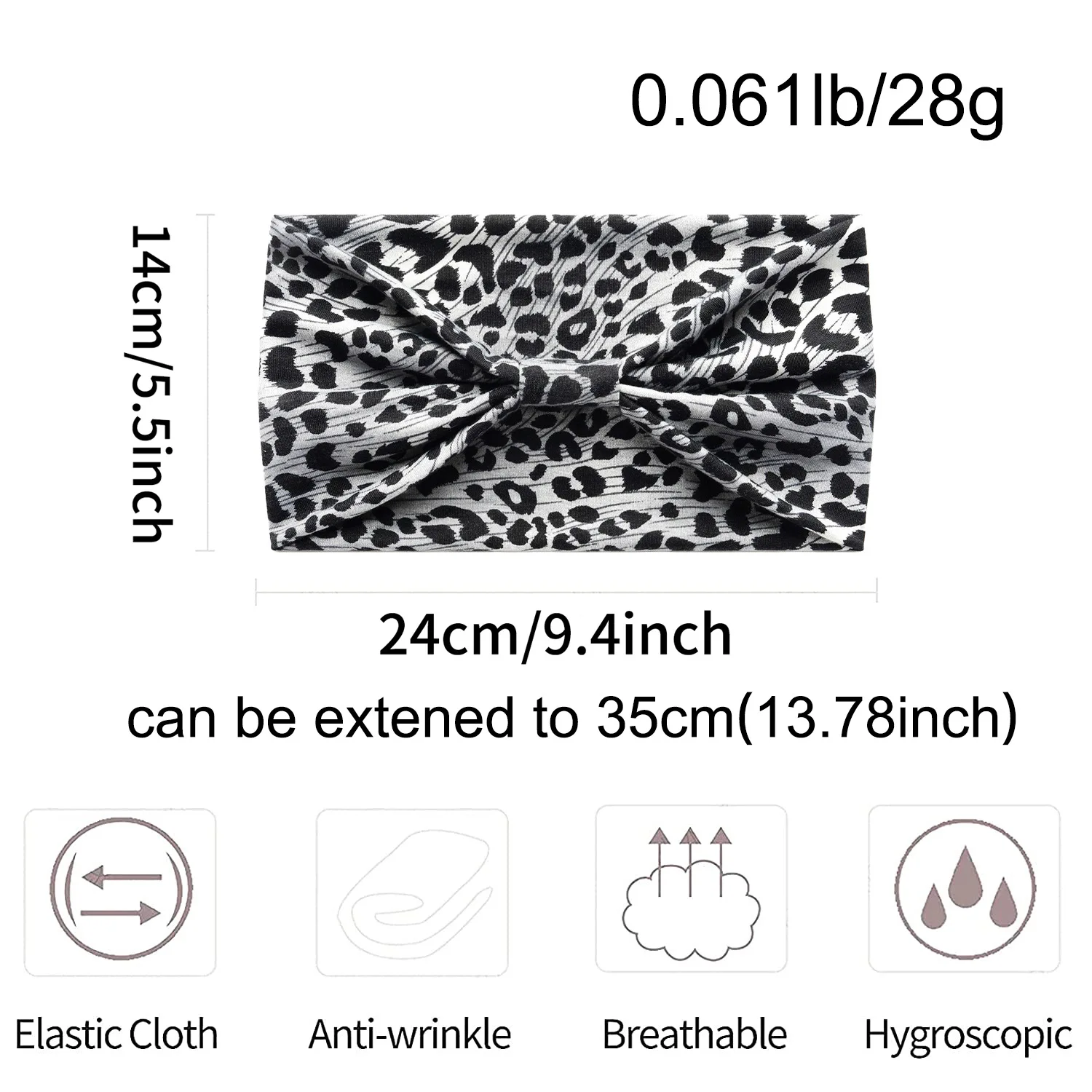 Szerokie opaski na głowę damskie wiązane turban z pałąkiem na głowę elastyczne antypoślizgowe opaski do włosów Boho okłady na głowę trening Leopard joga bawełniane szaliki do włosów — zdjęcie 4