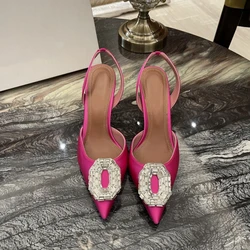 Sandals Female Baotou French High-heeled  Temperament Celebrity Rhinestone Hollow Pointed High Heels Female Stilettos