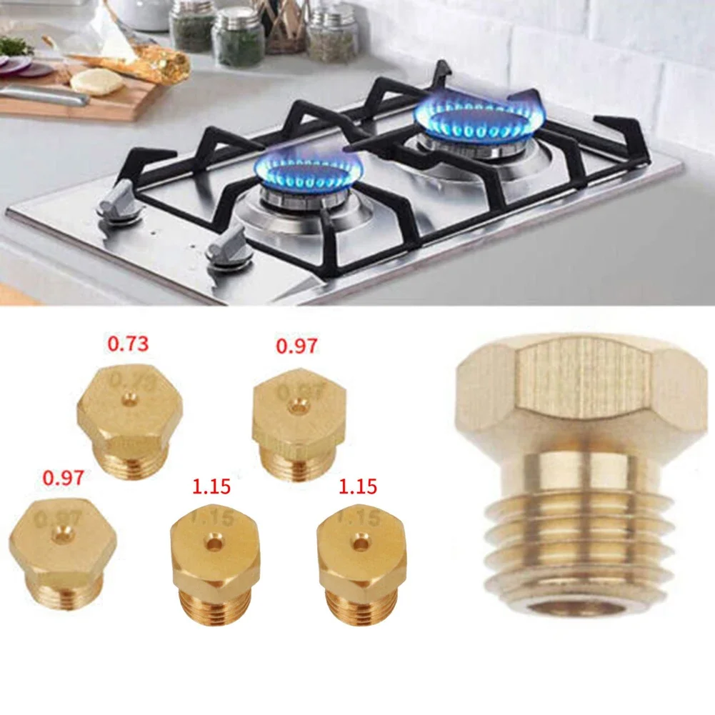 5PCS Gas Nozzles Burner Gas Conversion Kit 0.73/0.97/1.15 Bore Sizes 5-burner Cooktops 7mm Flat Diameter Brass Material