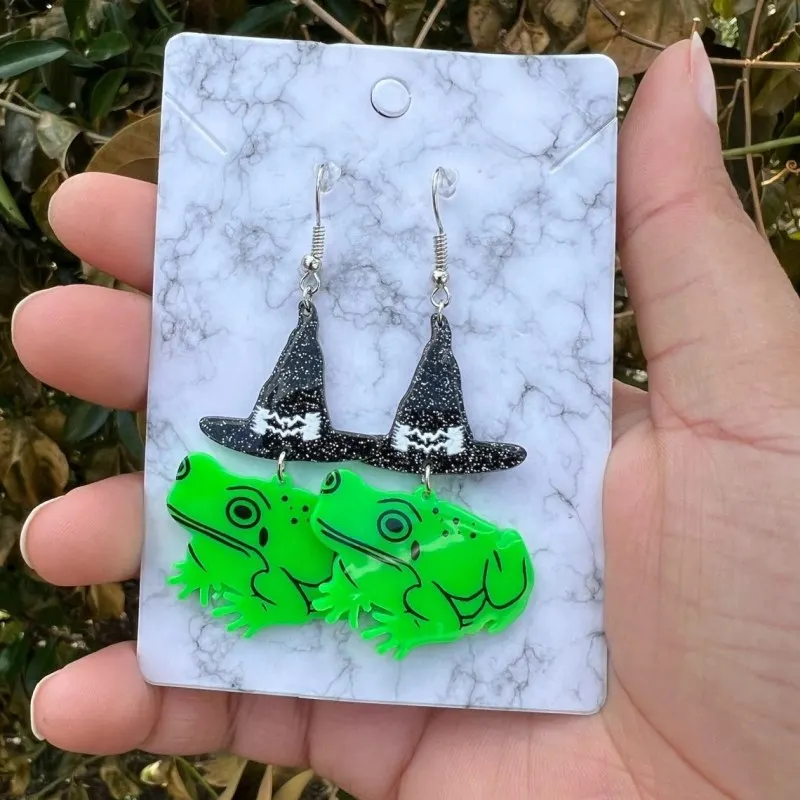 Funny Acrylic Wizards Hat Frog Women Earrings Personalized DIY Handmade Halloween Jewelry Unique Animal Earrings Gifts to Her