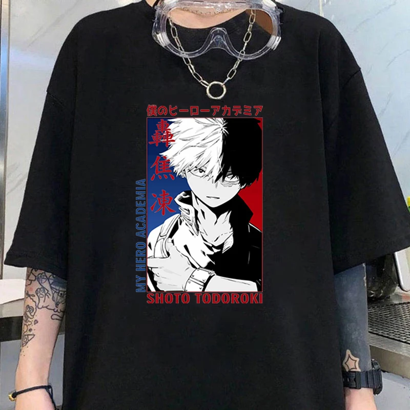 Women'S Fashion Funny Anime Todoroki Shoto Print T Shirt Summer Unisex Loose Casual Plus Size Graphic Tee Tops