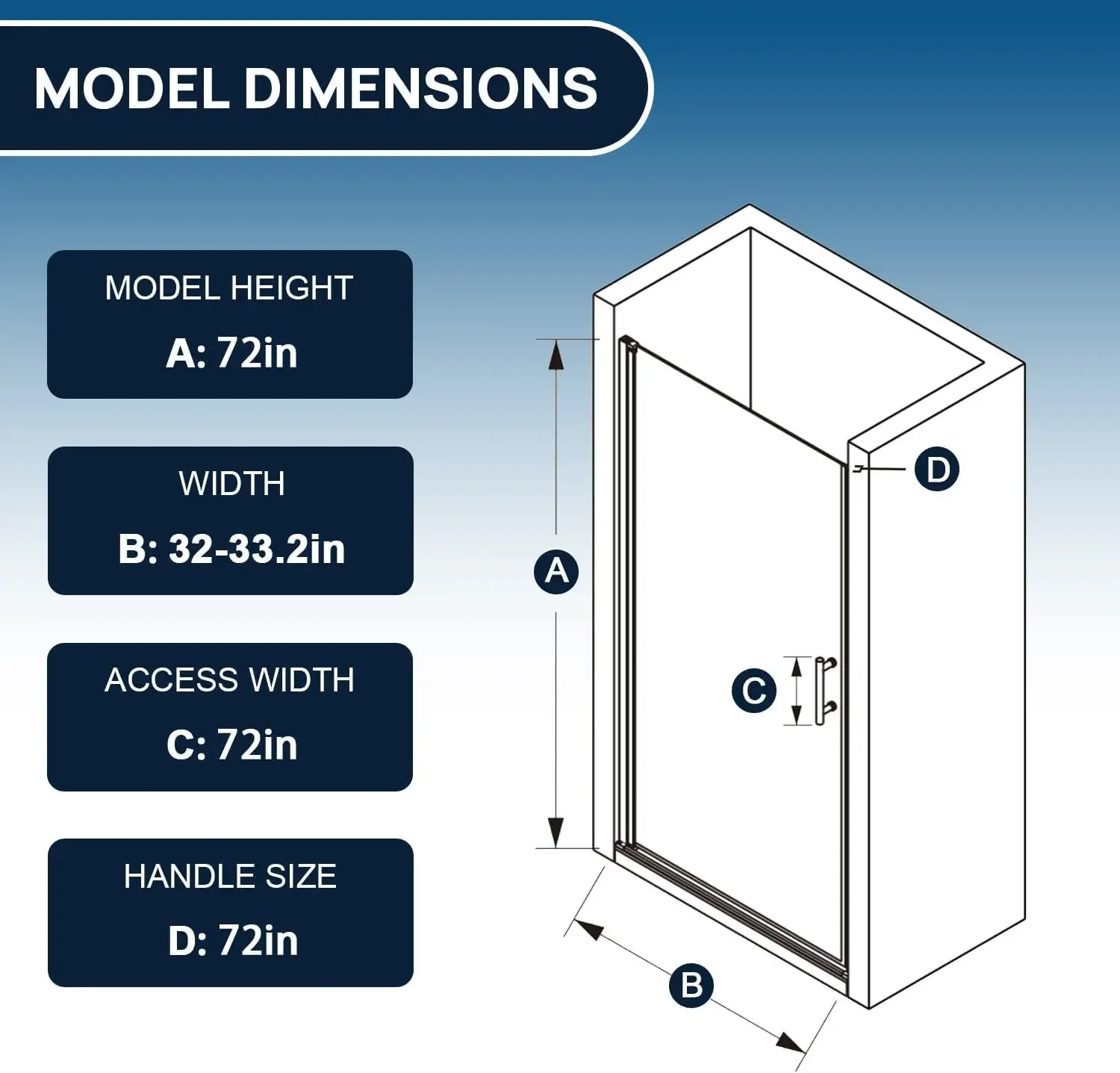 

Glass Shower Door 34-35.2" W x 72" H, Frameless Pivot Shower Door, 1/4"(6mm) SGCC Tempered Glass Shower Door, Matte Black Finish
