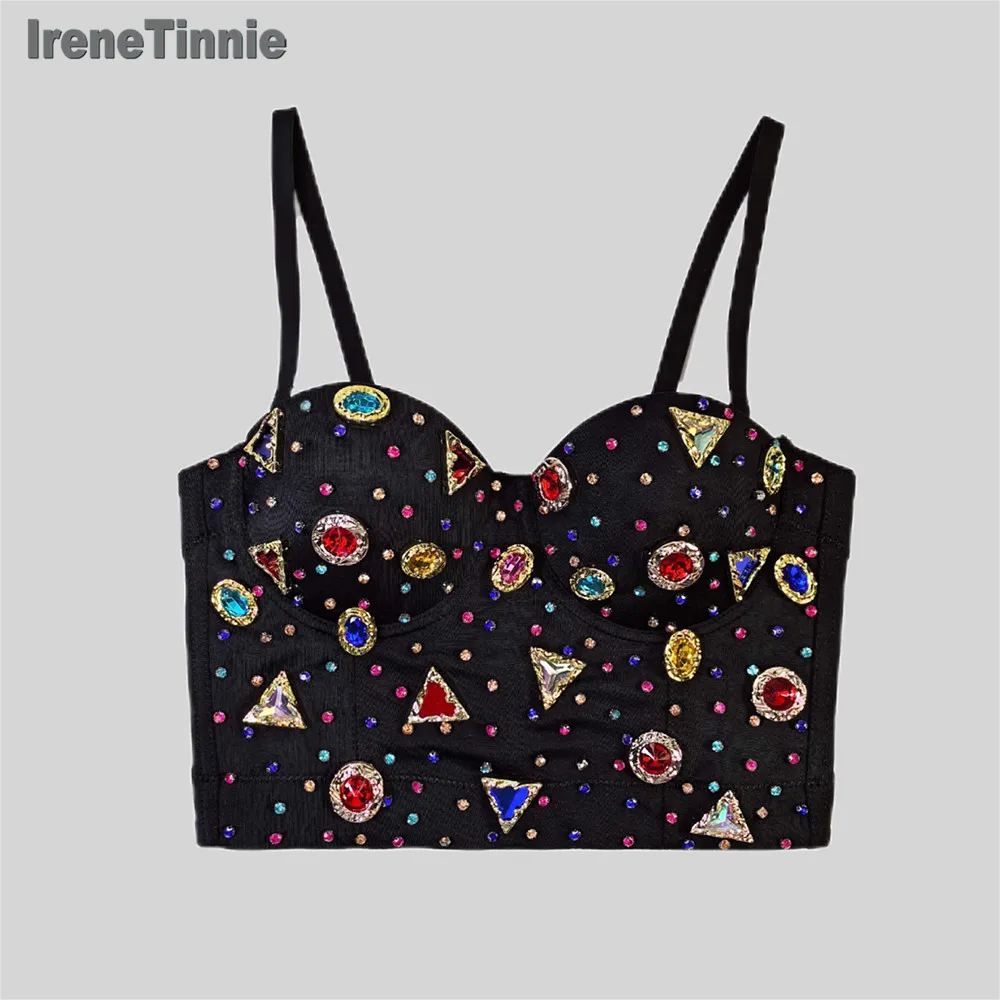 IRENE TINNIE 2024 Fashion Short Crop Top Colorful Stone Bustiers Sexy Corset Fashion Tank Top Women Binder Corset Bra Y2KClothes