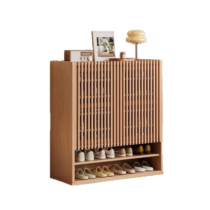 Solid wood storage cabinet at the door, Japanese-style entrance cabinet against the wall
