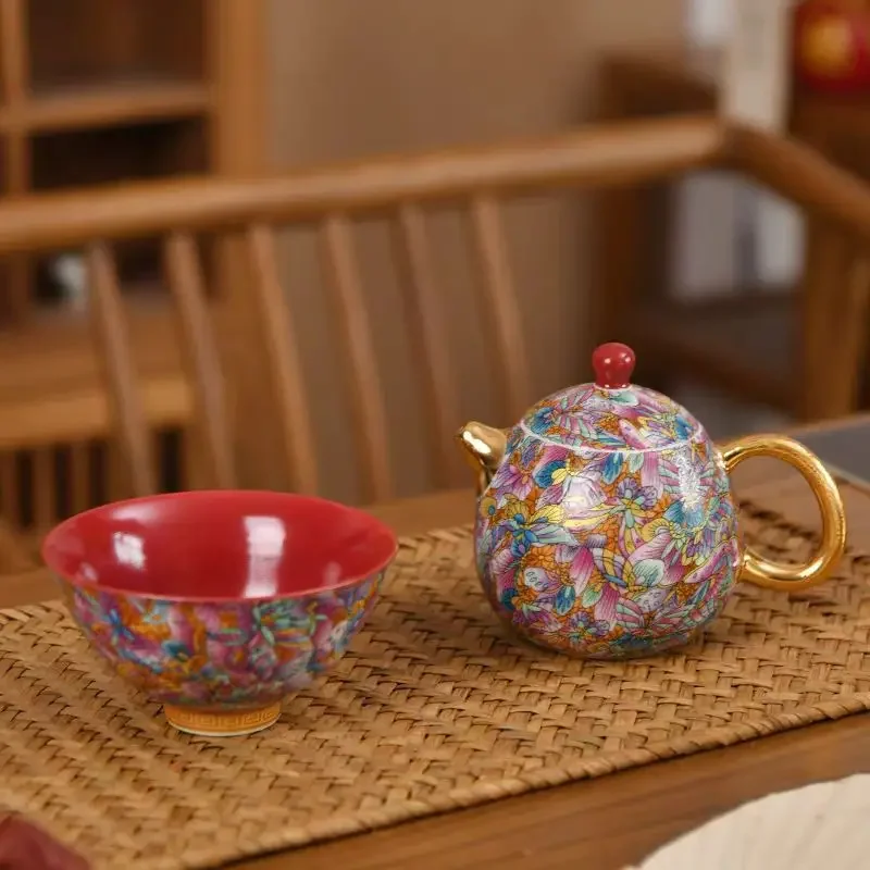 High-looking Palace-style Multicolor Tea Ceremony Set Unique Enamel Teapot and Teacup Household Chinese-style Kung Fu Tea Set