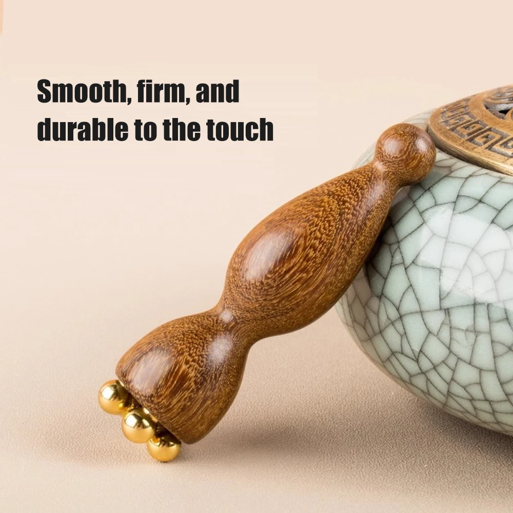 

1 шт., медный инструмент для массажа лица с ручкой из сандалового дерева для увеличения объема глаз, уменьшения темных кругов, щетка для меридиана лица