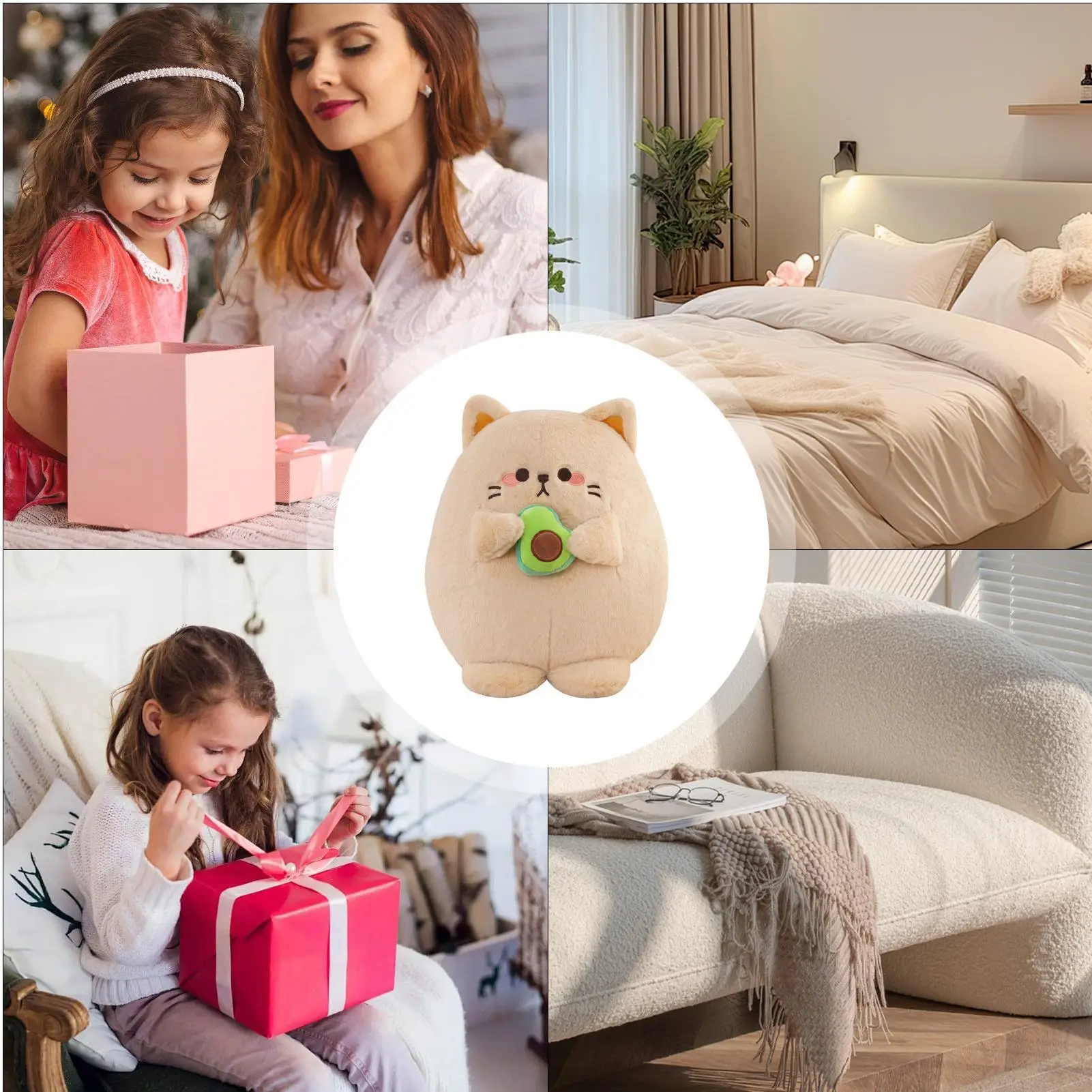 Cat Stuffed Animals Calming Doll 13.78 Inches Plush Toys Holding Avocado For Adults Friends Sleeping Bedroom Living Room Home