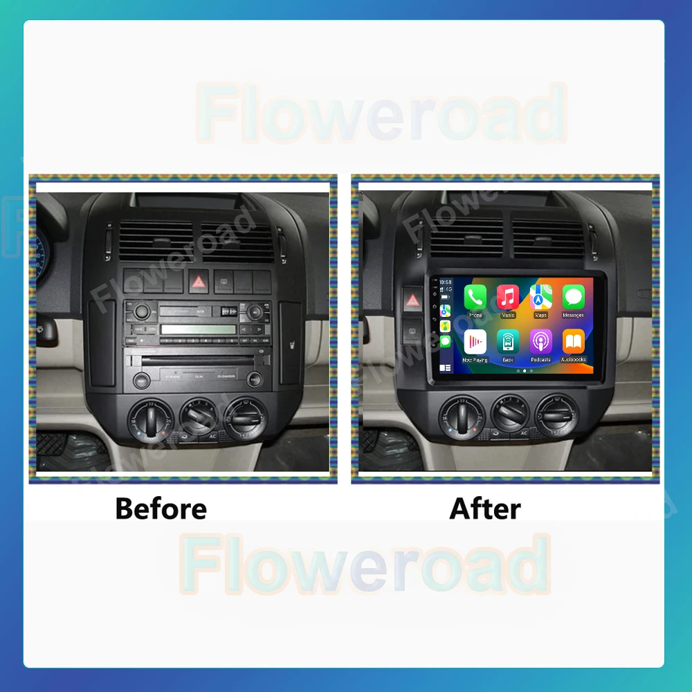 Autoradio Android 13, Navigation GPS, Carplay Sans Fil, Lecteur Vidéo, Limitation, pour Voiture Volkswagen Polo Mk4 IV (2004-2011)