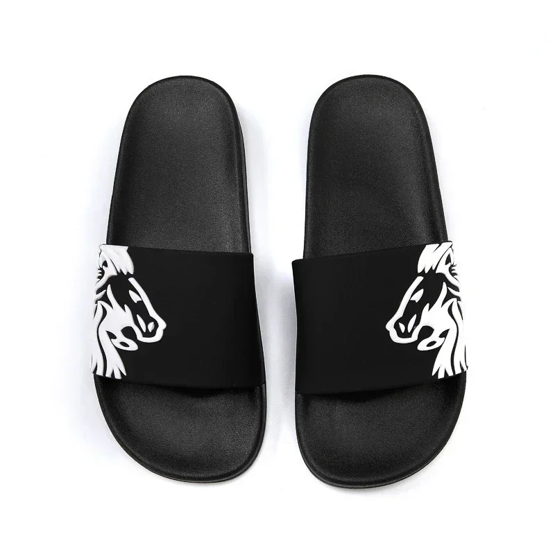 Summer Men Wear Non-slip Embossed Trend One-word Slippers European and American Street Fashion Comfortable Beach Slippers