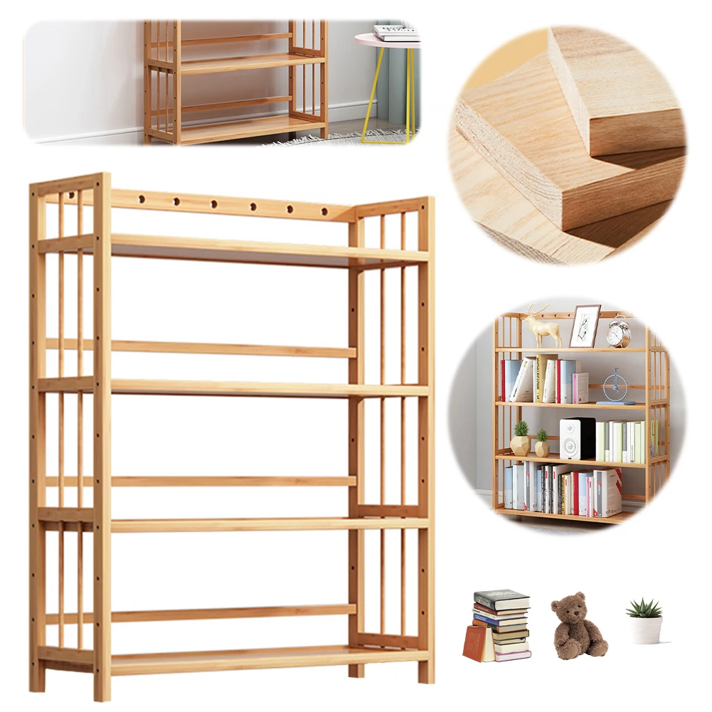 

4-Tier Simple Bookcase Large Capacity Free-Standing Storage Rack Reusable Storage Display Rack for Bathroom Kitchen Living Room