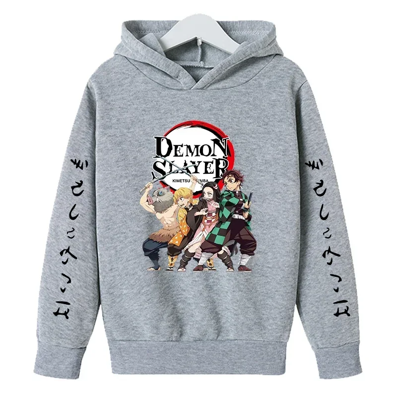 New Kids Demon Slayer Hoodie Children\'s Clothing Hoodie Suitable Boys Girl Long Sleeve Anime Yaiba Sleeve Pullover Sweatshirt