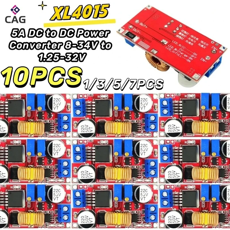 1-10 PCS 5A DC-DC Adjustable Buck Converter XL4015 4-38V to 1.25 - 36V Step Down Power Supply Voltage Regulator Power Module