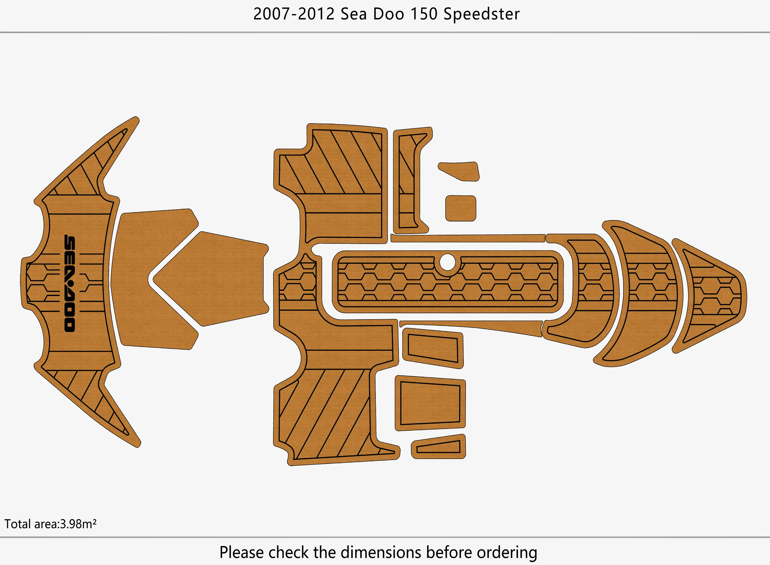 Marine Faux Teak EVA Non-Slip Mat 2007-2012 Sea Doo 150 Speedster Self-Adhesive 1/4