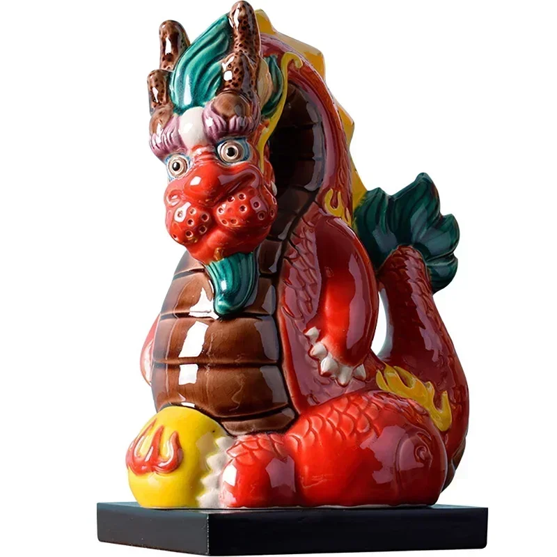 Ceramics Dragon play bead mascot Lucky statue Painted crafts Home living room bedroom cute decorative statue Cultural Gifts