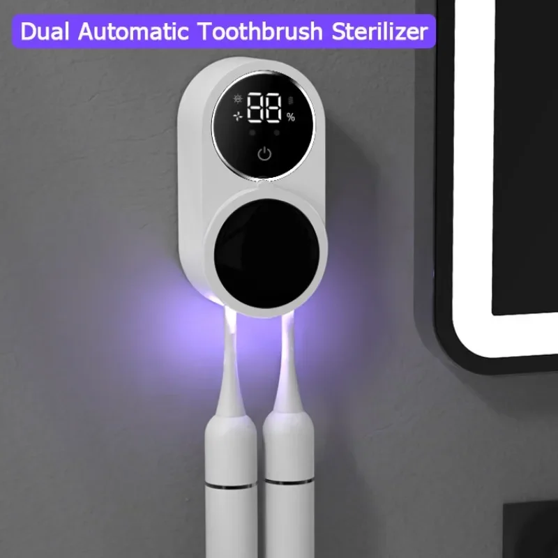 Intelligent Sensor Opening Closing Toothbrush Sanitizer Wall-mounted No-punch Air Drying Dual Tooth Brush Sterilization Holder