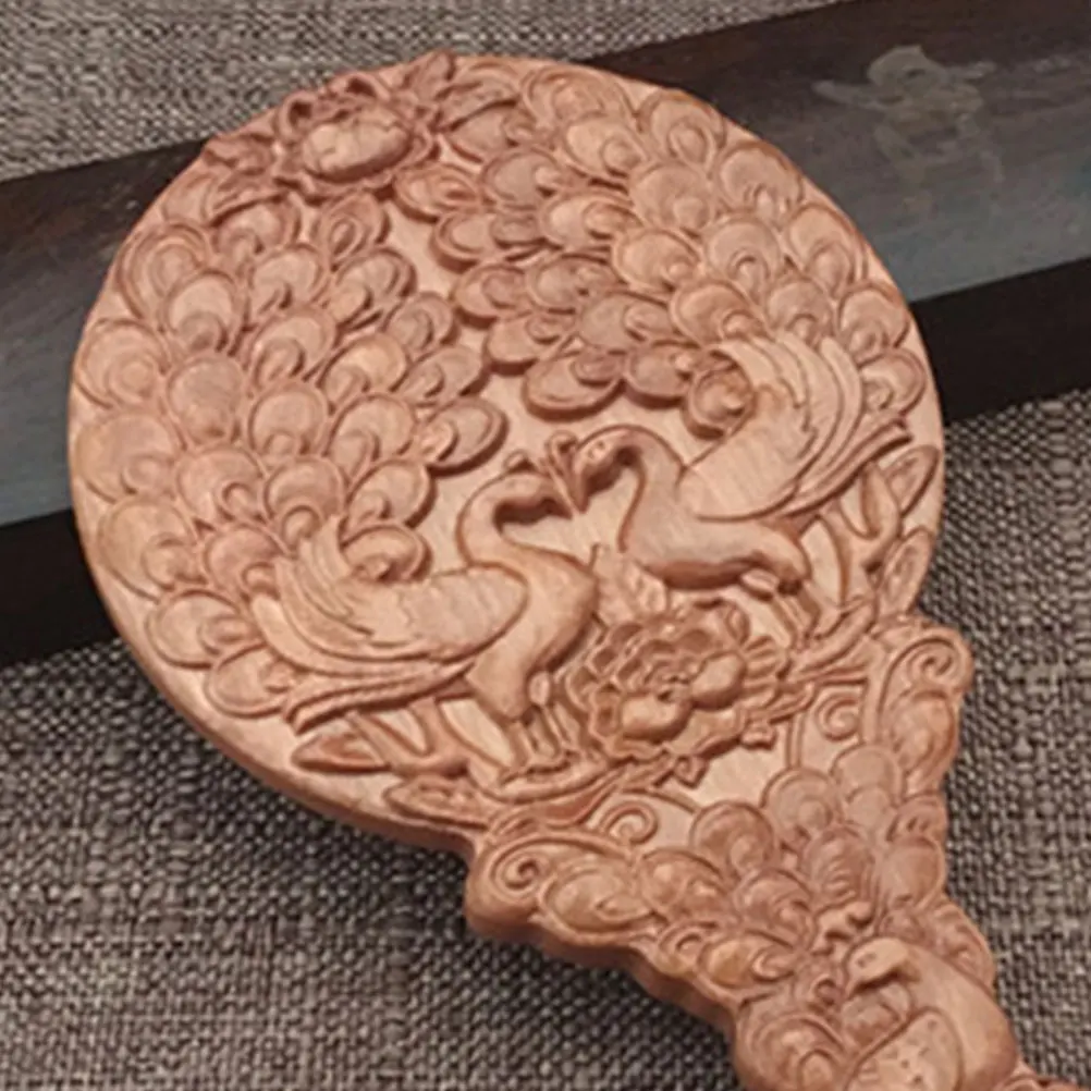 

1pc 13Cm Foldable Wooden Makeup Mirror Portable Black Gold Carving Plum Vanity Home Decorative Countertop Mirror For