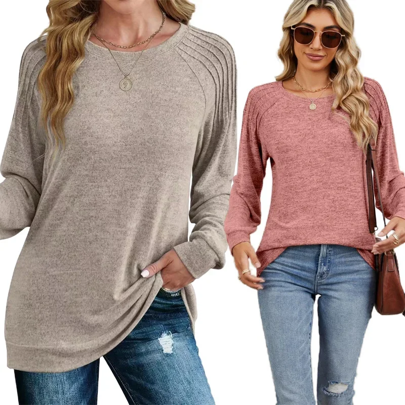 

Sweatshirts for Women Solid Crewneck loose draw-bar long-sleeved top Lightweight Fashion 2025 women clothes graphic t shirts