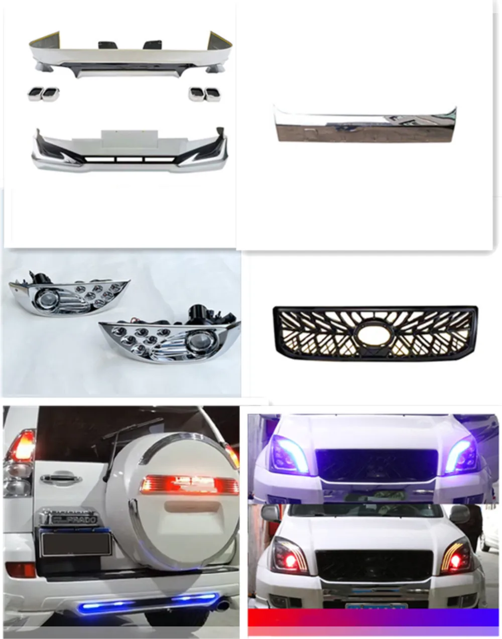 

Front Bumper Rear Bumper Grill Grille Fog Light DRL Lip Headlight Assembly for Toyota Prado Land Cruiser 2003-2009