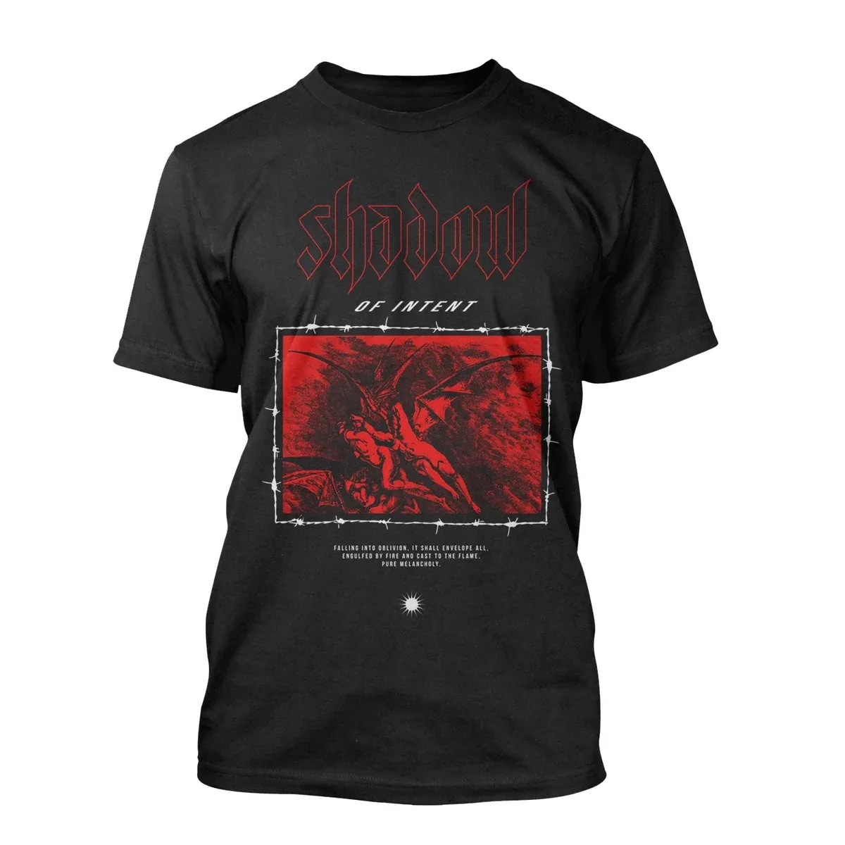Shadow of Intent Demon Dark Metal Theme Print T‑Shirt, Equipped with Eye‑catching Barbed‑wire Framed Demon Art Print