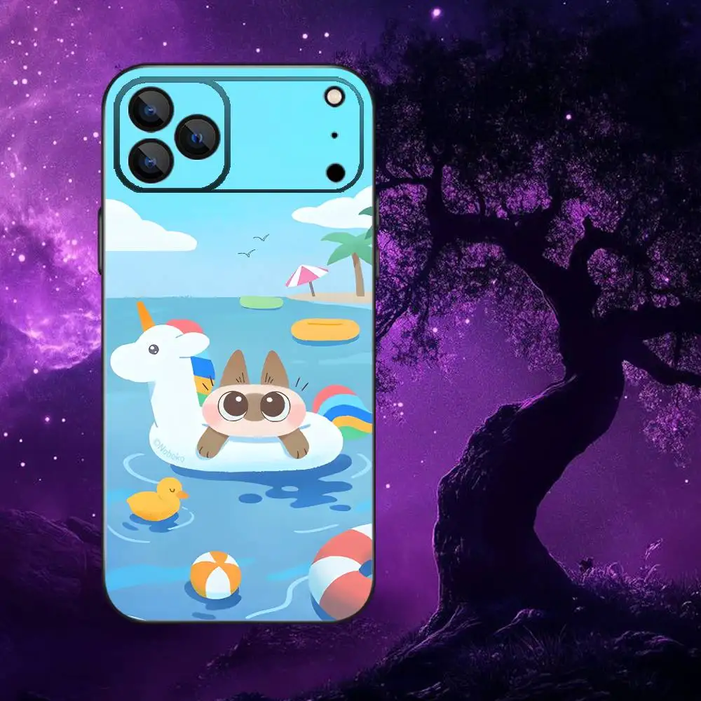 حافظة هاتف لطيفة على شكل قطة من A-Azukisan لهواتف iPhone 17,16,15,14,13,12,Pro,Max,Plus,E,SE4,Air,Mini Black Soft Box